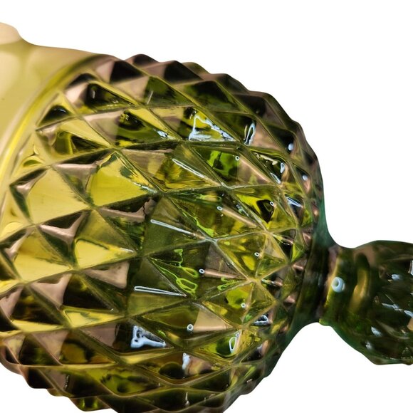 Vintage Green Glass Water Goblet Set Of 2 With Diamond Pattern Elegant Stemware - Picture 10 of 10